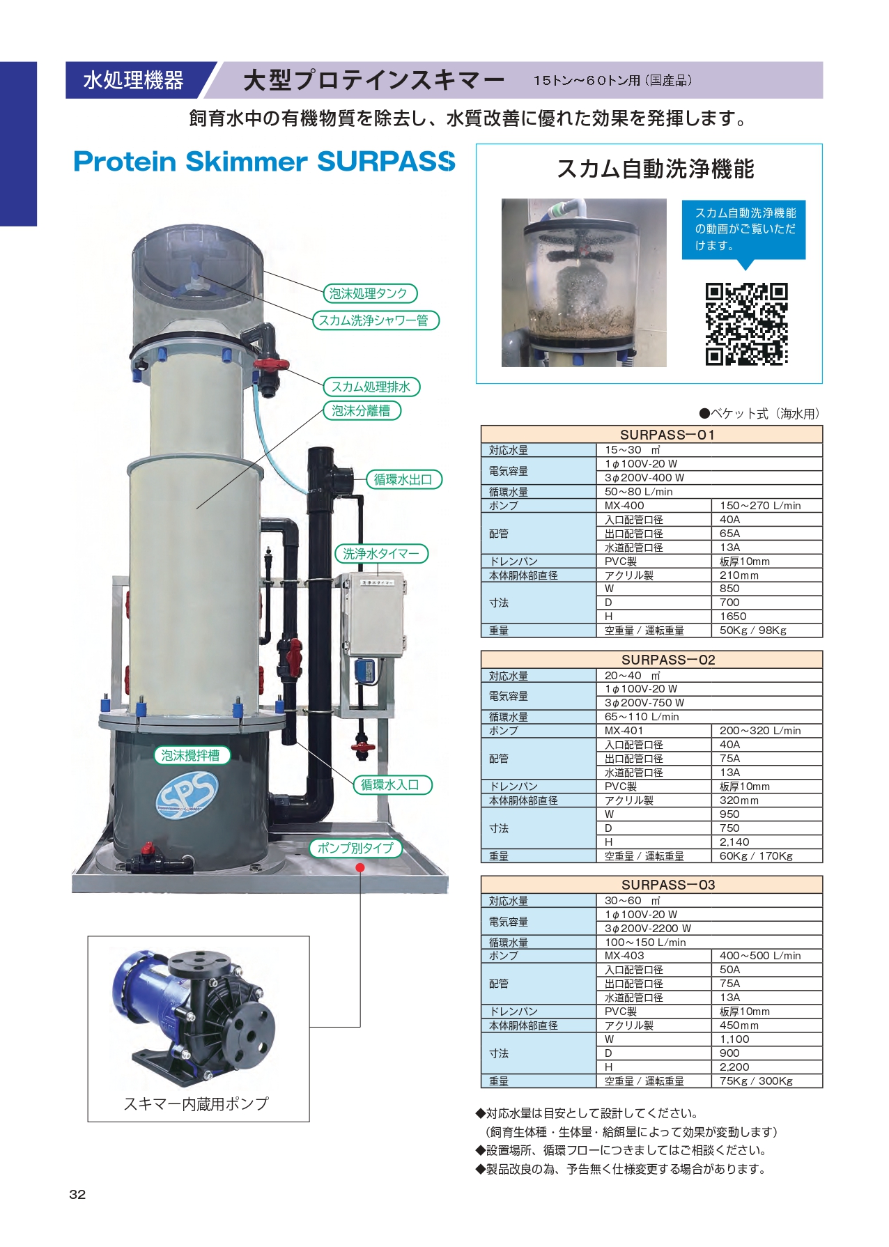 大型蛋白質分離器，適用於15-60噸蛋白質（日本製造） 它可以去除水族箱水中的有機物，對改善水質非常有效